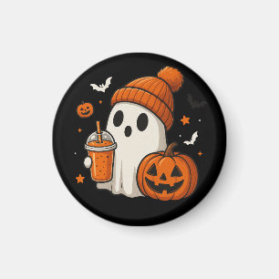 Imã Fantasma de Halloween Fofo com Abóbora e Bebida