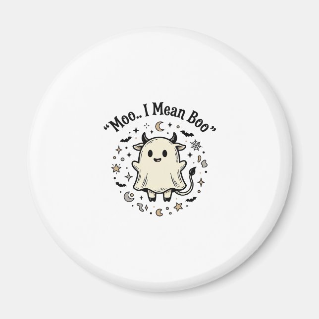 Imã Fantasma de Vaca Fofa Halloween Moo Boo Design Vin (Frente)