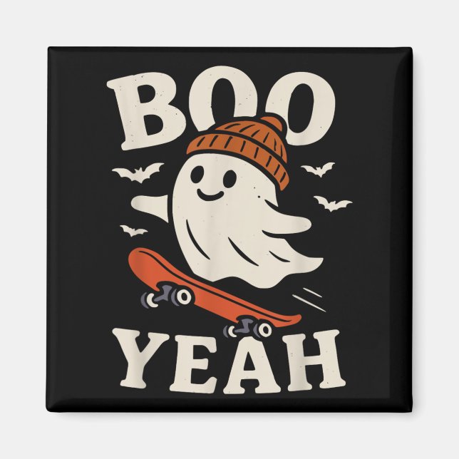Imã Fantasma Engraçado De Beanie Skateboard Hallowee (Frente)