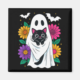 Imã Fantasma Floral Assustador Segurando Gato Preto Ha