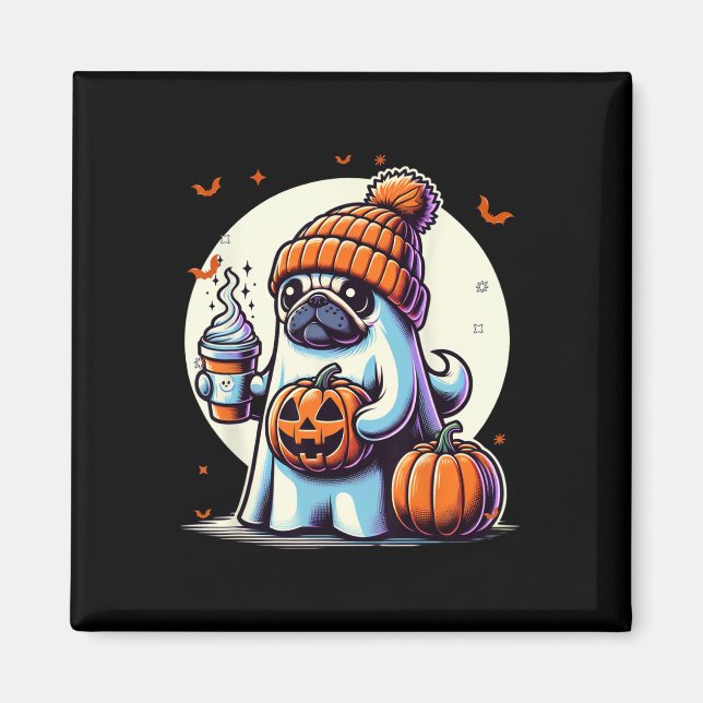 Imã Fantasma Pug Pumpkin Bebe Beanie Fall Halloween (Frente)