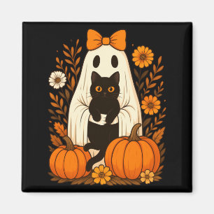 Imã Fantasma segurando gato preto fantasma fofo floral