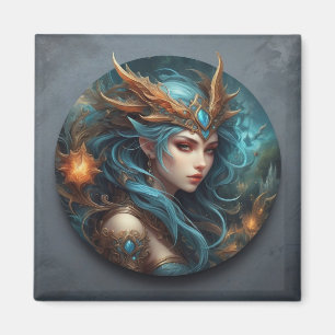 Imã Fantasy Art Mulher Guerreira Colorida Vibrante