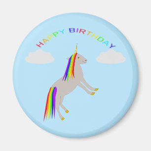 Imã Fantasy Birthday Unicorn Rainbow and Clouds