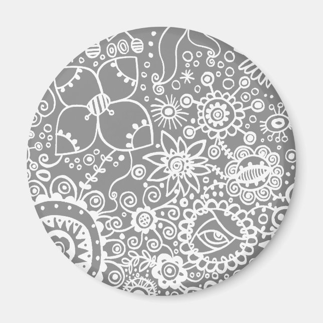 Imã Fantasy Flowers (em Cinzas) Magnet (Frente)