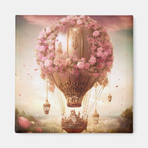 Imã Fantasy Hot Air Balloon Rosa Dourado
