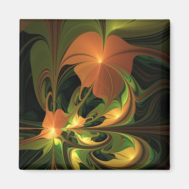 Imã Fantasy Plant Abstrato Green Rust Brown Fractal (Frente)