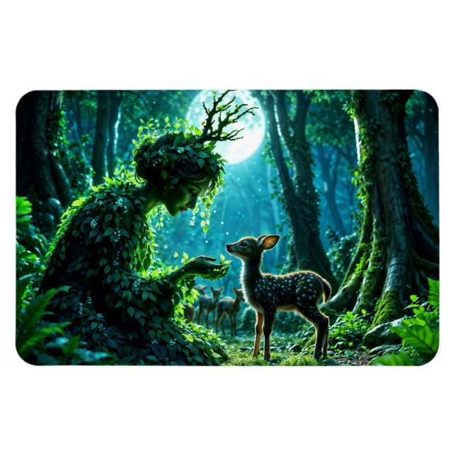 Ímã Fantasy woodland goddess and gentle deer art (Horizontal)
