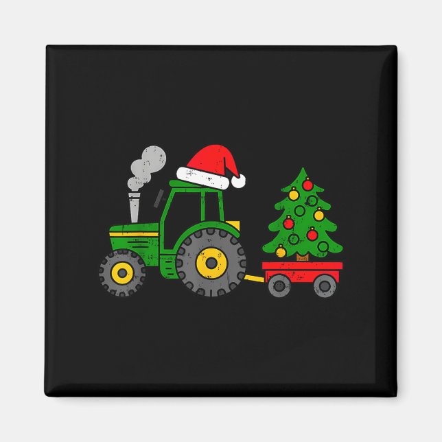 Imã Farm Christmas Tractor Tree Xmas Truck Boys Kids T (Frente)