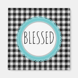Imã Farmhouse Bênção Xadrez Negra Búfalo e Teal