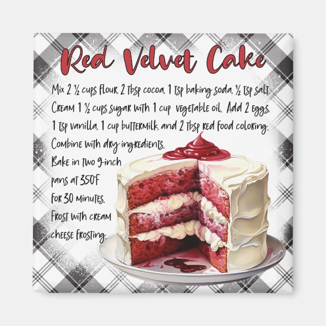 Imã Farmhouse Red Velvet Cake Recipe Black White Plaid (Frente)