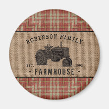 Farmhouse Trator Red Xadrez Burlap Round
