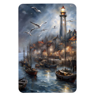 Ímã Farol Costeiro ao Crepúsculo Arte Náutica
