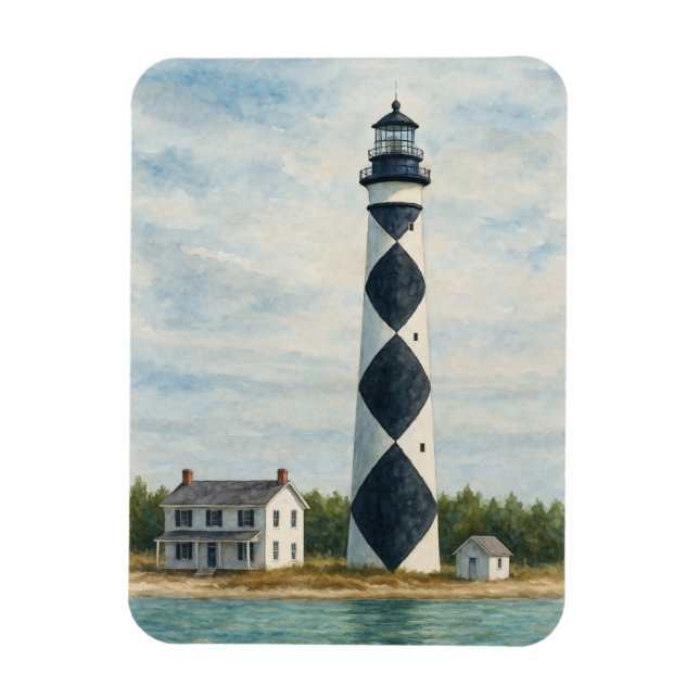 Ímã Farol de Cape Lookout em Aquarela (Vertical)