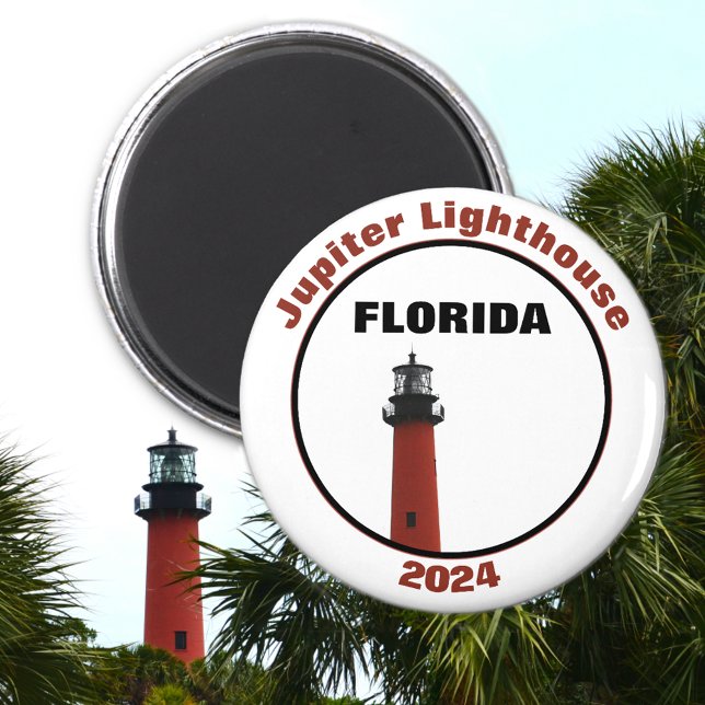 Imã Farol de Jupiter na Flórida Fotográfico Branco (All text customizable. Change year.)