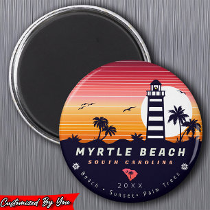 Imã Farol de Myrtle Beach SC Retro Sunset Souvenirs