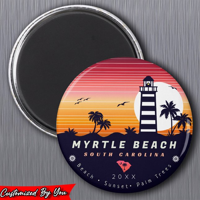 Imã Farol de Myrtle Beach SC Retro Sunset Souvenirs (Criador carregado)