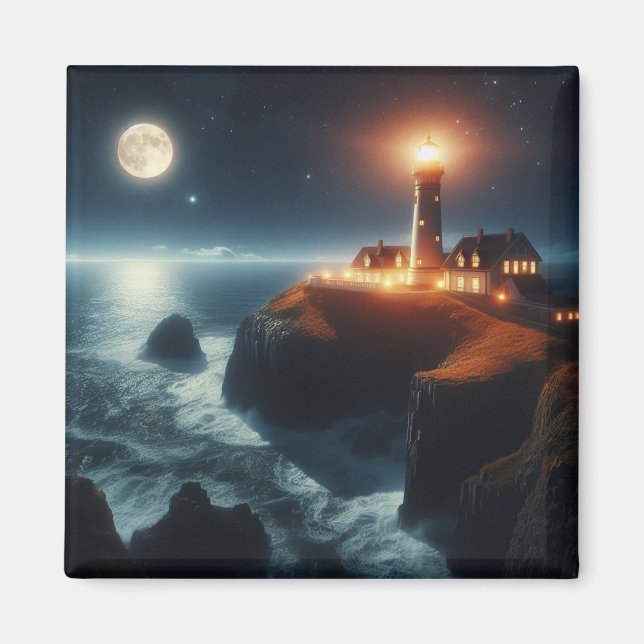 Imã Farol náutico/costeiro à noite com lua (Frente)