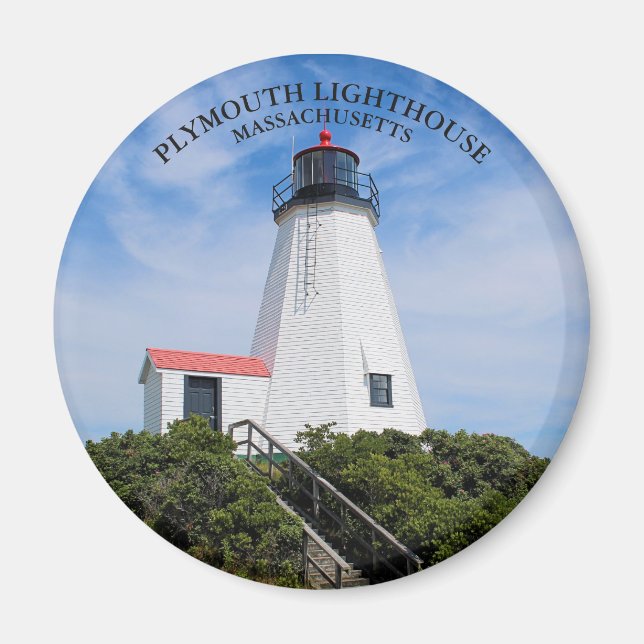 Imã Farol Plymouth, Massachusetts Round Magnet (Frente)