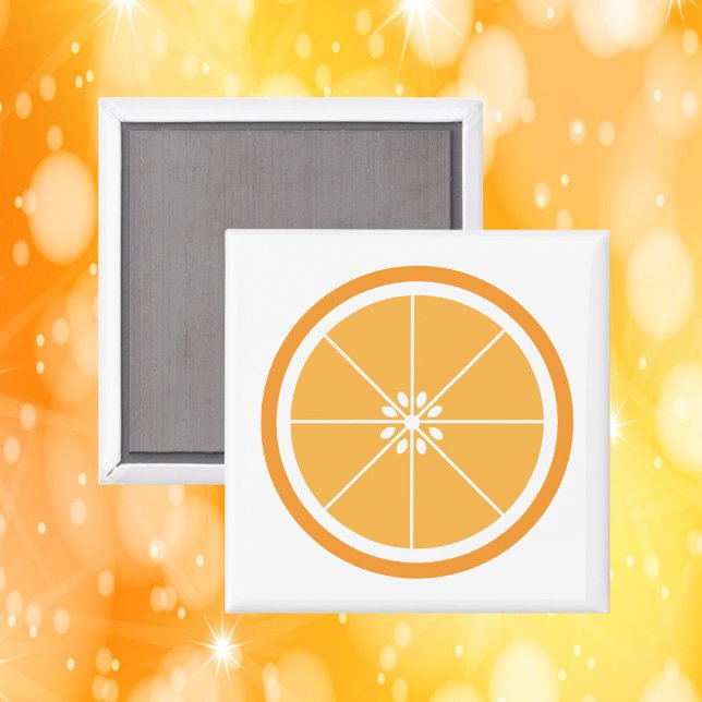 Imã Fatia de Fruta Laranja (A magnet featuring an orange fruit slice.)