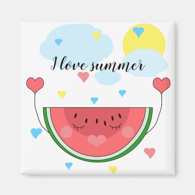 Imã Fatia de melancia, texto, "Eu amo verão", (Frente)