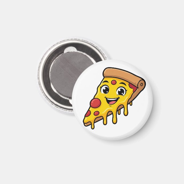 Imã Fatia de Pizza Feliz e Divertida com Queijo Elásti (Front/Back)