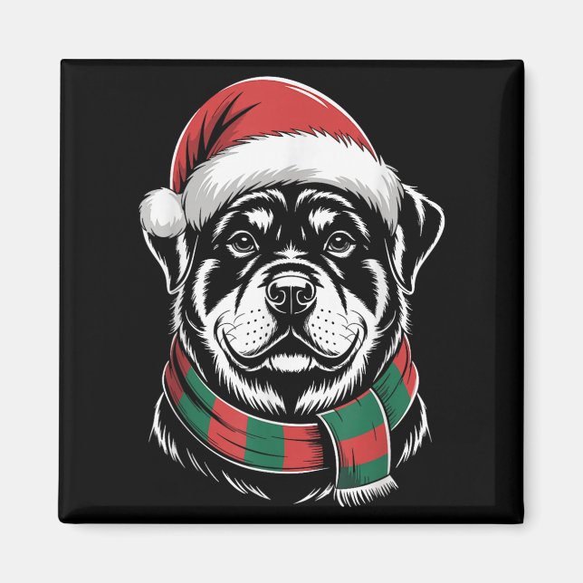Imã Fato de Natal do Cão Rottweiler Chapéu Cachecol do (Frente)