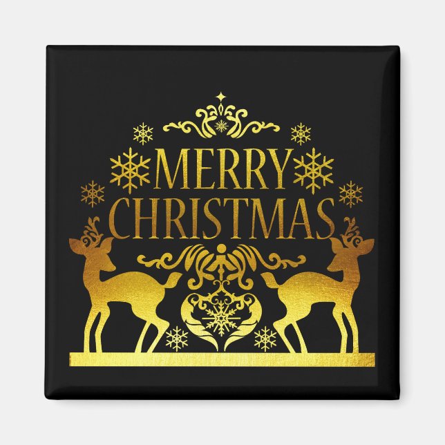 Imã Faux Dourado Black Merry Christmas Magnet (Frente)