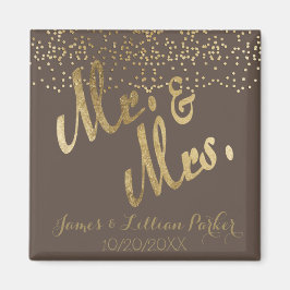 Imã Faux Gold Foil "Sr. & Sra." Casamento Monograma