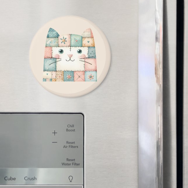 Imã Faux Patchwork Pastel Cottage Kitty Face (In Situ (Fridge))