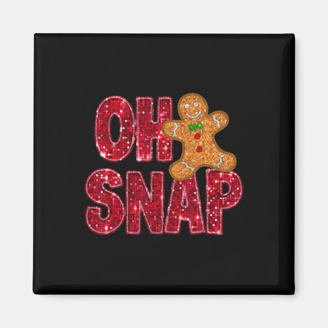 Imã Faux Sequins Oh Snap Christmas Gingercake Family (Frente)