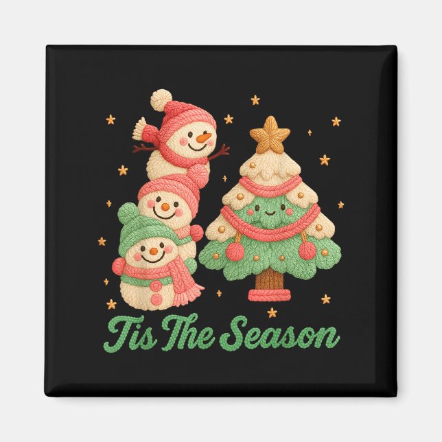 Imã Faux Yarn Crochet Snowman And Christmas Tree  (Frente)