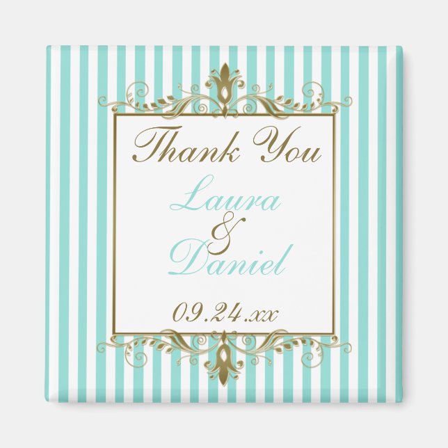 Imã Favor de casamento Aqua, Listras Brancas com Rolos (Frente)