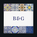 Imã Favor de Casamento de Azulejos Portugueses do Medi<br><div class="desc">Um moderno, mas rústico, design de casamento do padrão dos azulejos portugueses mediterrânicos. Um design temático mediterrânico colorido que usa diferentes designs de azulejo para criar um elegante design de casamento de verão. Um charmoso português, italiano e espanhol influenciou o design de azulejo do Mediterrâneo usando a tipografia da escrita...</div>