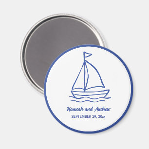 Imã Favor de casamento de barco chic desenhado à mão c