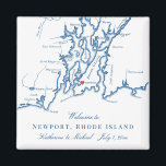 Imã Favor de Casamento de Destino da Ilha Newport Rhod<br><div class="desc">Encomendamento rápido e fácil! Esses ímãs de mapa de Newport, RI fazem favores de casamento de Newport excelente para incluir nas bolsas de boas-vindas de seu destino Rhodie Island. Mova o coração clicando em "Editar usando a ferramenta design" em "Personalizar". Perfeito para todos os locais de casamento de excelente em...</div>