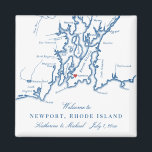 Imã Favor de Casamento de Destino da Ilha Newport Rhod<br><div class="desc">Encomendamento rápido e fácil! Esses ímãs de mapa de Newport, RI fazem favores de casamento de Newport excelente para incluir nas bolsas de boas-vindas de seu destino Rhodie Island. Mova o coração clicando em "Editar usando a ferramenta design" em "Personalizar". Perfeito para todos os locais de casamento de excelente em...</div>