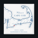 Imã Favor de Casamento de Destino de Cabo Cod<br><div class="desc">Encomendamento rápido e fácil! Estes ímãs do mapa do Cabo Cod fazem favores de casamento do Cabo Cod excelente para incluir nas suas bolsas de boas-vindas de Cabo Cod. Mova o coração clicando em "Editar usando a ferramenta design" em "Personalizar". Perfeito para todos os locais de excelente no Cabo, incluindo...</div>