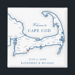 Imã Favor de Casamento de Destino de Cabo Cod<br><div class="desc">Encomendamento rápido e fácil! Estes ímãs do mapa do Cabo Cod fazem favores de casamento do Cabo Cod excelente para incluir nas suas bolsas de boas-vindas de Cabo Cod. Mova o coração clicando em "Editar usando a ferramenta design" em "Personalizar". Perfeito para todos os locais de excelente no Cabo, incluindo...</div>