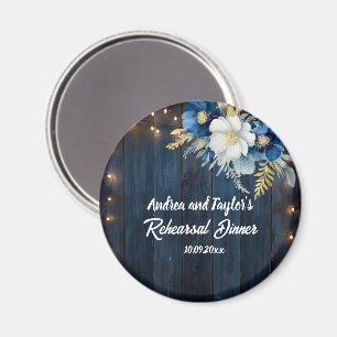 Imã Favor de casamento em madeira azul rústica com flo
