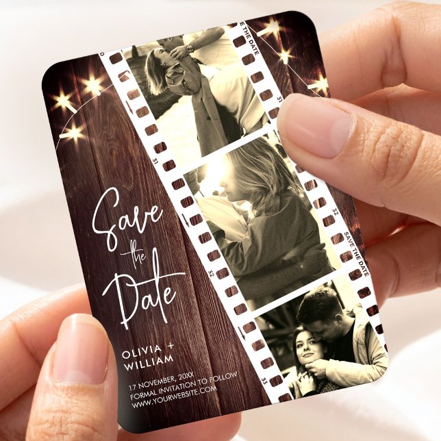 Ímã Favor de Casamento Faixa de Foto Salve a Data Rúst (Photo Strip Wedding Save the Date Favor Rustic Magnet, Photo Booth Strip)