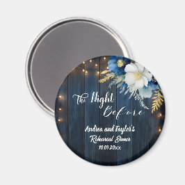 Imã Favor de casamento Floral Branco Madeira Azul Rúst