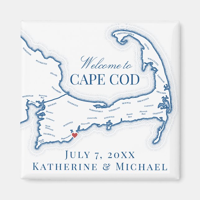 Imã Favor de Casamento no Destino Cape Cod (Frente)