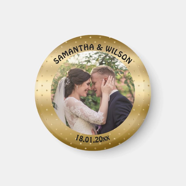 Imã Favor de Casamento Personalizado | DOURADO |Foto (Frente)