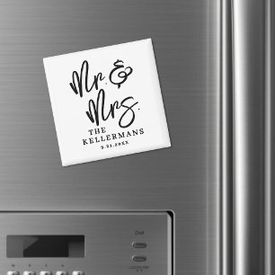 Imã Favor de Casamento Rascunho Preto Branco