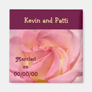 Imã Favor de Casamento Rosa Pink Casados na Data perso