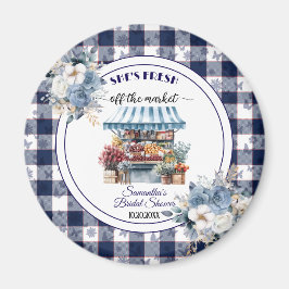 Imã favor de chá de noiva floral xadrez azul