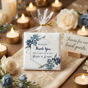 Imã Favor de Noiva Floral Azul Branco Obrigado Quadro