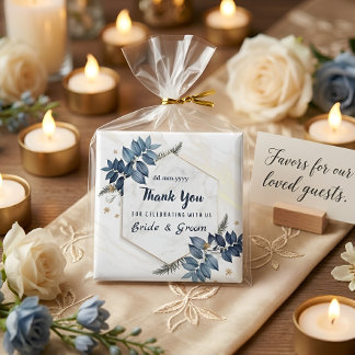 Imã Favor de Noiva Floral Azul Branco Obrigado Quadro