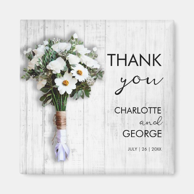 Imã Favor do buquê floral branco (Frente)